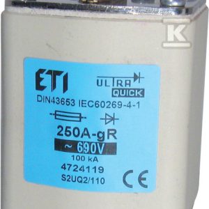Wkładka bezpiecznikowa – NHS3/110 UQ2 gR 250A/690V – ultraszybka / zaciski śrubowe S 004725119 Wkładka bezpiecznikowa – NHS3/110 UQ2 gR 250A/690V – ultraszybka / zaciski śrubowe S 004725119