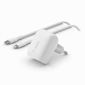 Ładowarka sieciowa Belkin Boost USB C PD 3.1 PPS MFi 20W + kabel Lightning 1m, biała Ładowarka sieciowa Belkin Boost USB C PD 3.1 PPS MFi 20W + kabel Lightning 1m, biała
