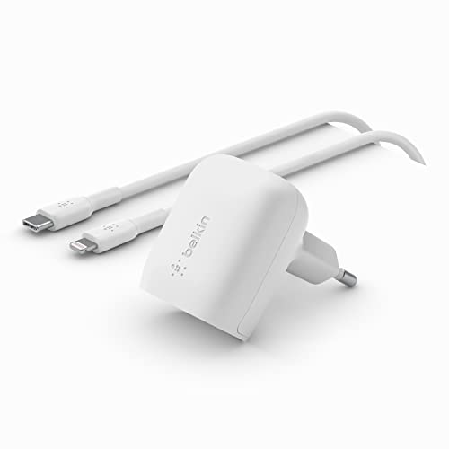 Ładowarka sieciowa Belkin Boost USB C PD 3.1 PPS MFi 20W + kabel Lightning 1m, biała Ładowarka sieciowa Belkin Boost USB C PD 3.1 PPS MFi 20W + kabel Lightning 1m, biała