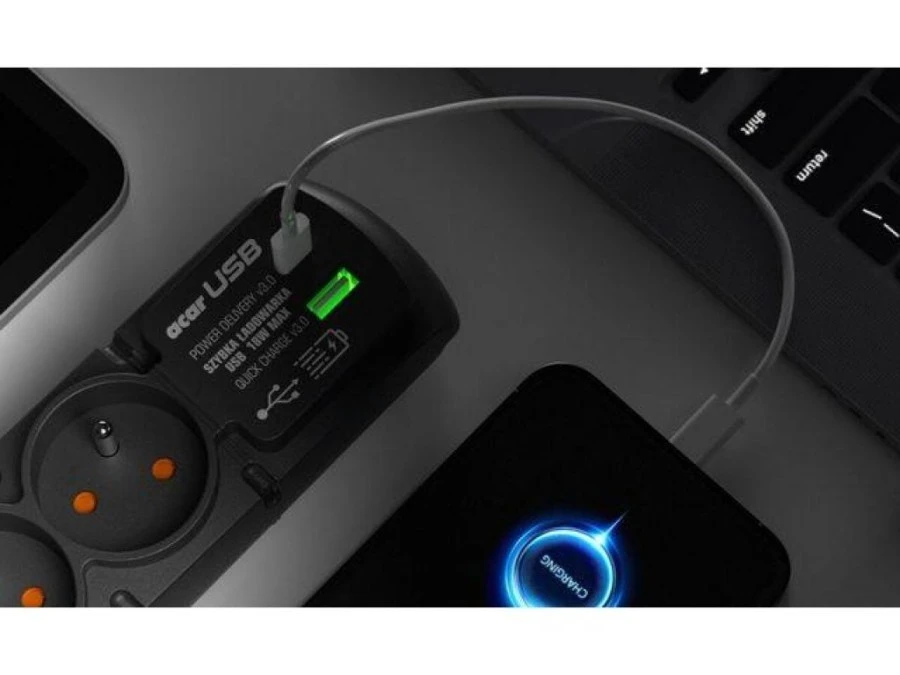 Listwa zasilająca ACAR F4 USB A+C 5M 4X 230V PL PD 3.0 QC czarna W2441 - obrazek 3