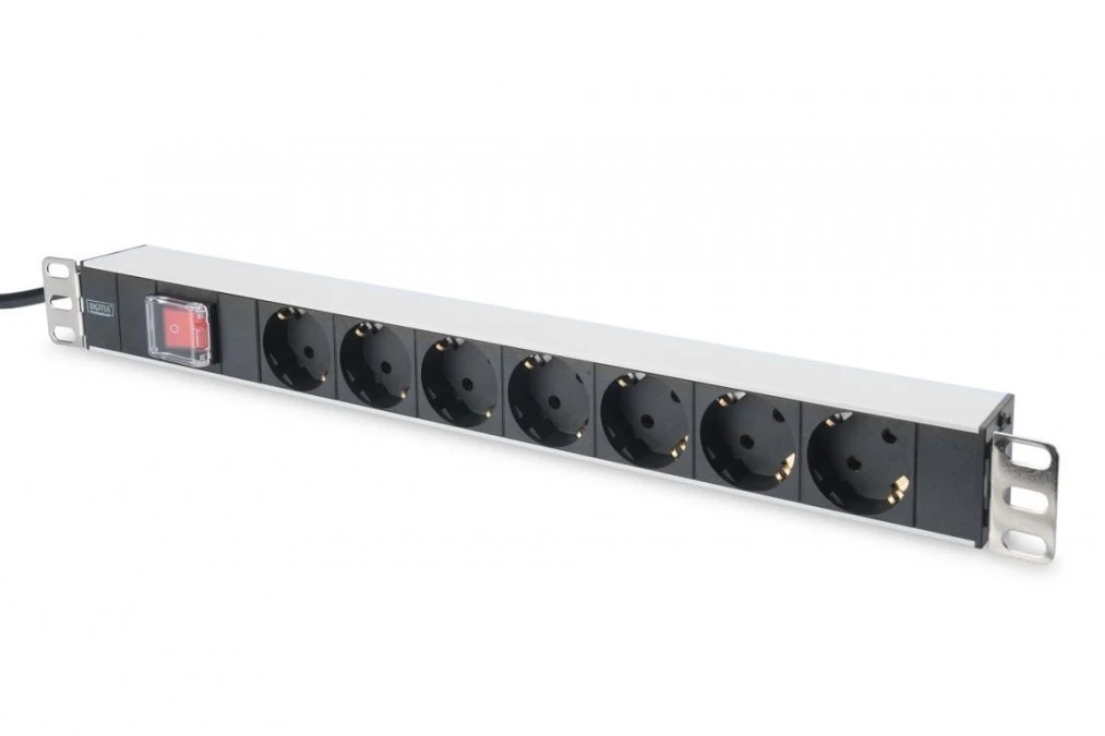 Listwa zasilająca do szaf rack (PDU) 19 cali 7x Schuko, wyłącznik podświetlany DN‑95402 - obrazek 2