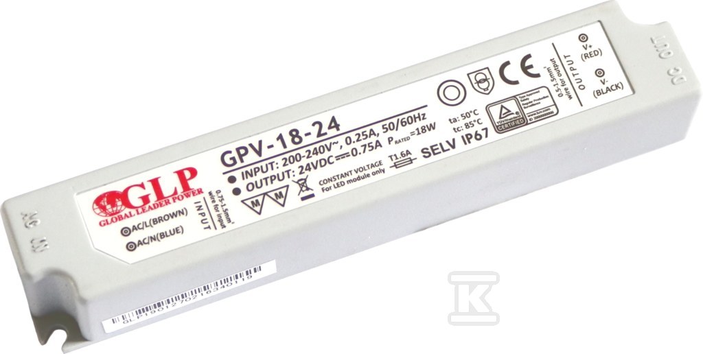 Zasilacz LED GLP 24V 0,75A 18W GPV-18-24 - obrazek 1