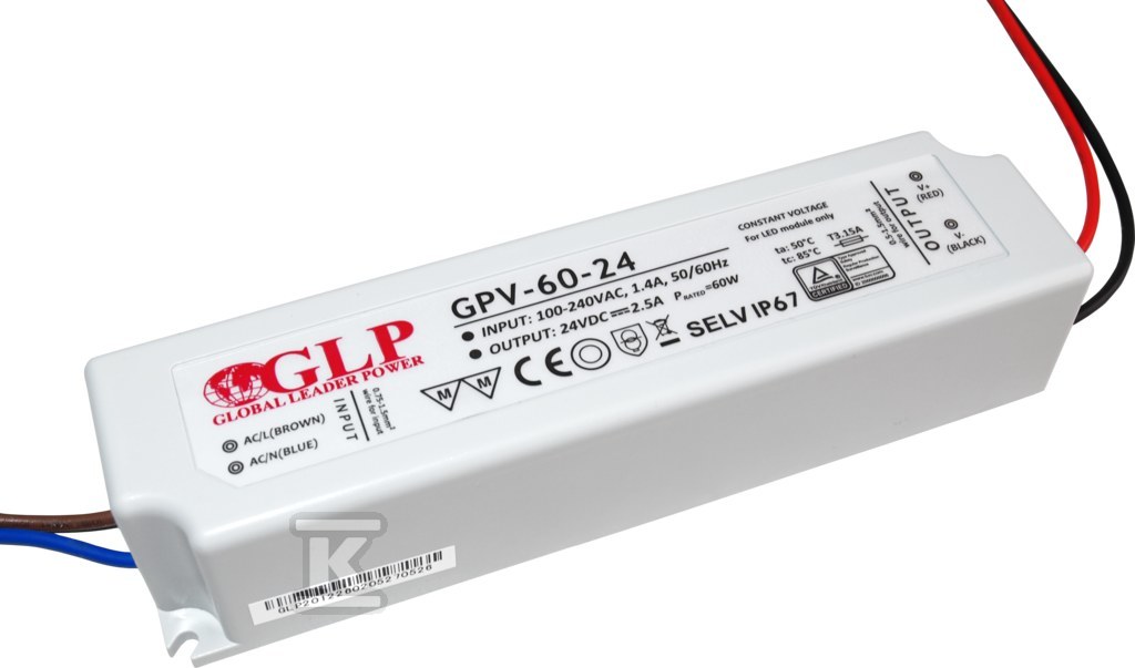Zasilacz LED GLP 24V, 2,5A, 60W GPV-60-24 - obrazek 1