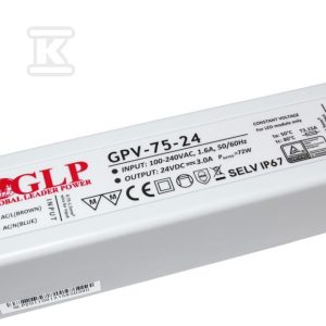 Zasilacz LED GLP 24V, 3A, 75W GPV-75-24 Zasilacz LED GLP 24V, 3A, 75W GPV-75-24