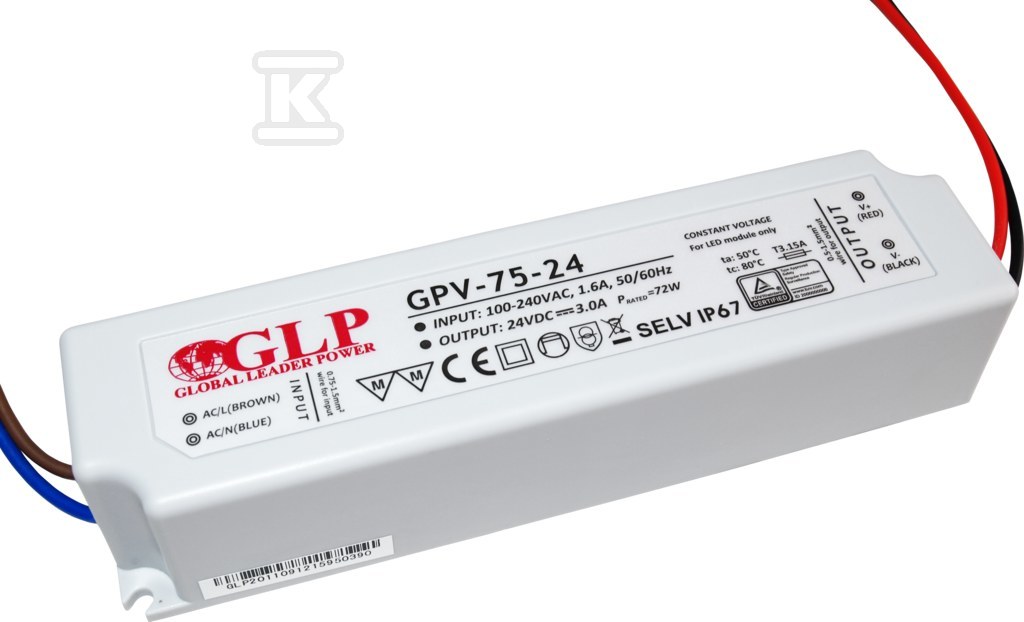 Zasilacz LED GLP 24V, 3A, 75W GPV-75-24 - obrazek 1