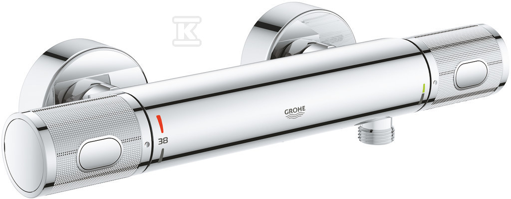 Bateria prysznicowa GROHE Grohtherm 1000 Performance - termostatyczna, chrom, blokada bezpieczeństwa SafeStop, izolowany metalowy korpus CoolTouch, oszczędnościowy przycisk Eco, radełkowane uchwyty 34827000 - obrazek 1
