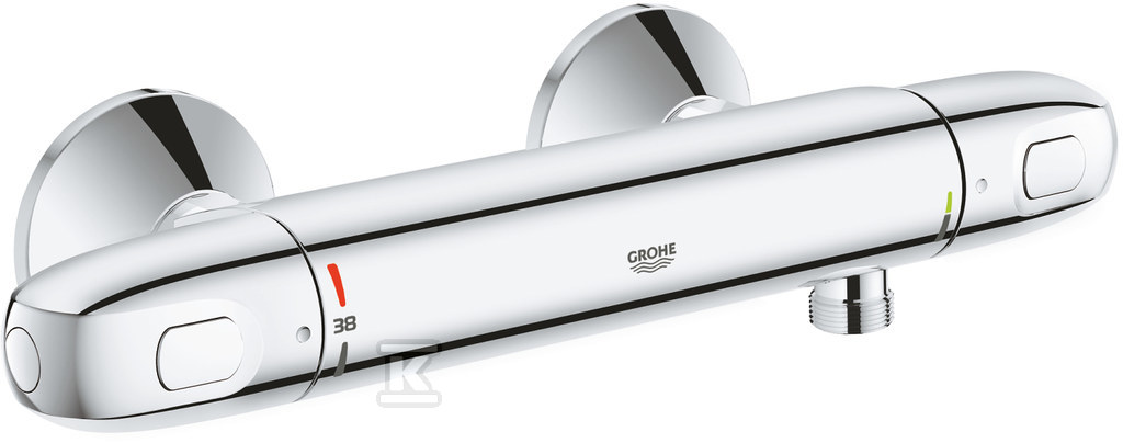 Bateria prysznicowa GROHE Grohtherm 1000 - termostatyczna, z zestawem prysznicowym, chrom, blokada bezpieczeństwa SafeStop, izolowany metalowy korpus CoolTouch, oszczędnościowy przycisk Eco, radełkowane uchwyty 34814003 - obrazek 1