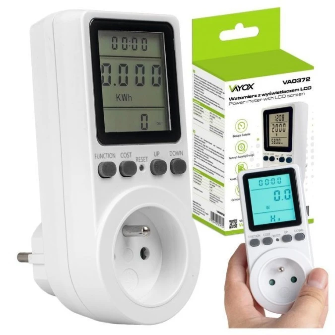 Licznik zużycia energii elektrycznej 16A 3680W z funkcją OVERLOAD VA0372 Vayox - obrazek 1