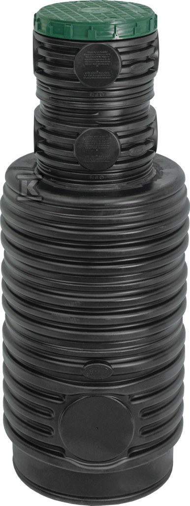 Zbiornik technologiczny / pompowni / studni chłonnej PEHD 600x400G, D600mm, pojemność 400L, H=1810mm, podziemny, cylindryczny, nadbudowa gwintowana D400 H250 (kod W-004G), z pokrywą gwintowaną pełną D400 (kod 106594) W-492