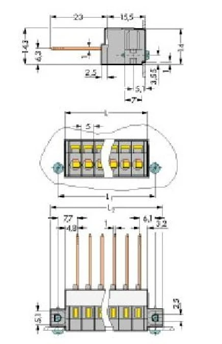 Listwa zaciskowa przepustowa 4‑biegunowa szara raster 5mm 731‑134 /25szt./ - obrazek 2