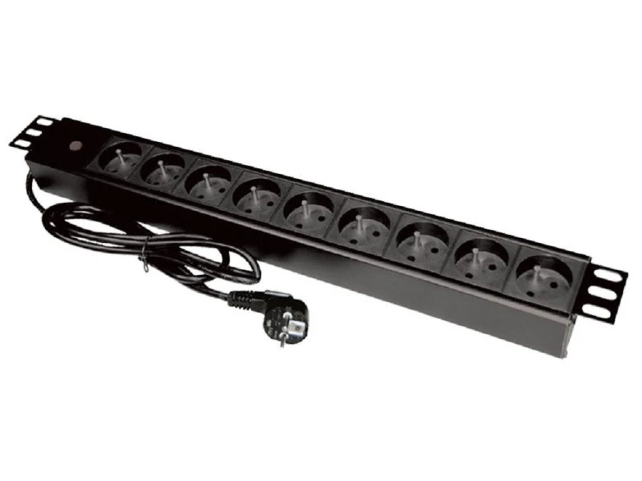 Listwa zasilająca rack 19 cali PDU gniazdo 9 x CEE 7/5 wtyk CEE 7/7 z diodą LED, kabel 3m - obrazek 1