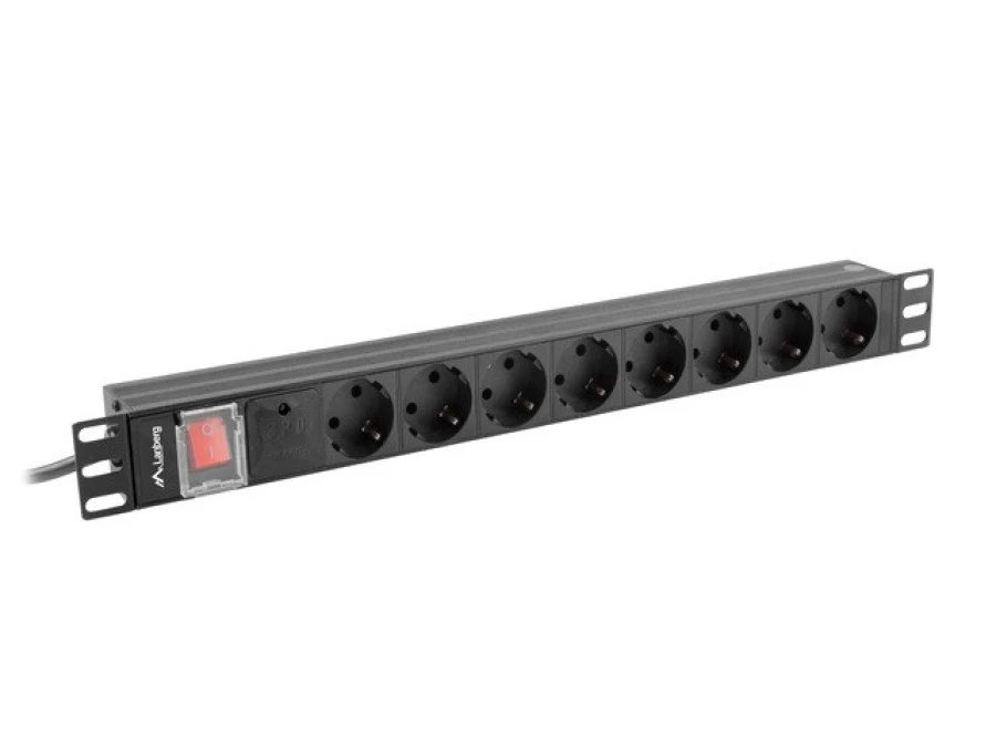LISTWA ZASILAJĄCA RACK PDU 19 LANBERG 1U 16A 8X SCHUKO 2M CZARNA - obrazek 1