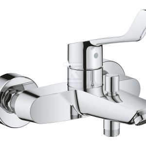 Bateria wannowa Grohe Eurosmart jednouchwytowa, chrom, montaż ścienny natynkowy, głowica Ceramiczna 35 mm, regulowany ogranicznik strumienia, ogranicznik temperatury, długa dźwignia 25243003