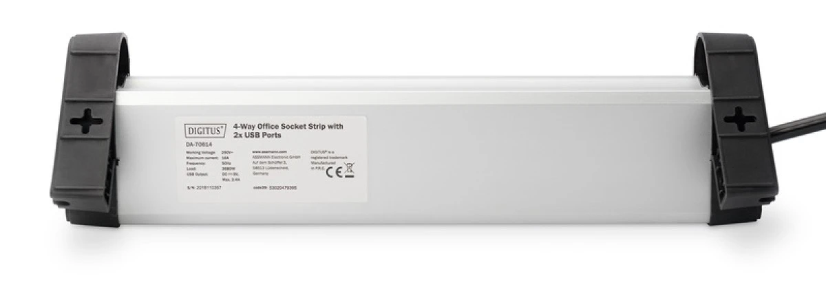 Listwa zasilająca biurowa 45 4‑gniazdowa 2x USB (5V/2A) z możliwością obrotu o 290 aluminiowa DA‑70614 - obrazek 3