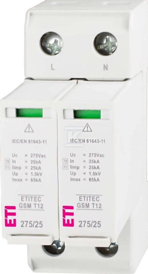 Ogranicznik przepięć T1, T2 (B, C) - iskiernik ETITEC GSM T12 275/25 2+0 002440604 - obrazek 1