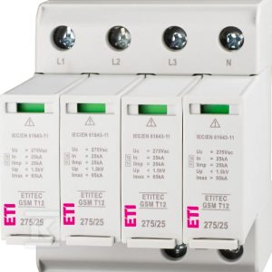 Ogranicznik przepięć T1, T2 (B, C) – iskiernik ETITEC GSM T12 275/25 4+0 002440608 Ogranicznik przepięć T1, T2 (B, C) – iskiernik ETITEC GSM T12 275/25 4+0 002440608