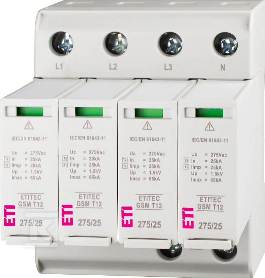 Ogranicznik przepięć T1, T2 (B, C) - iskiernik ETITEC GSM T12 275/25 4+0 002440608 - obrazek 1