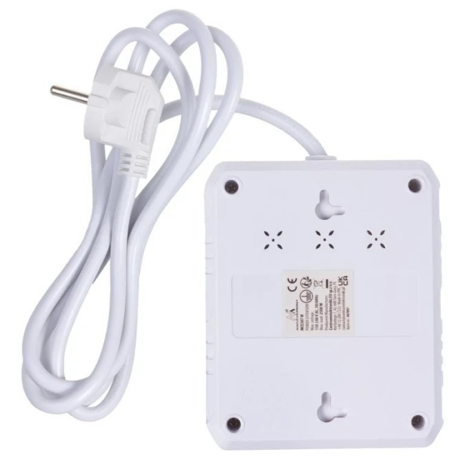 Listwa zasilająca Maclean, przedłużacz 2 gniazda + 3xUSB, 110‑240V AC 50/60Hz, 2.1A max 2500W, 1.5m, biała, MCE387 W - obrazek 3