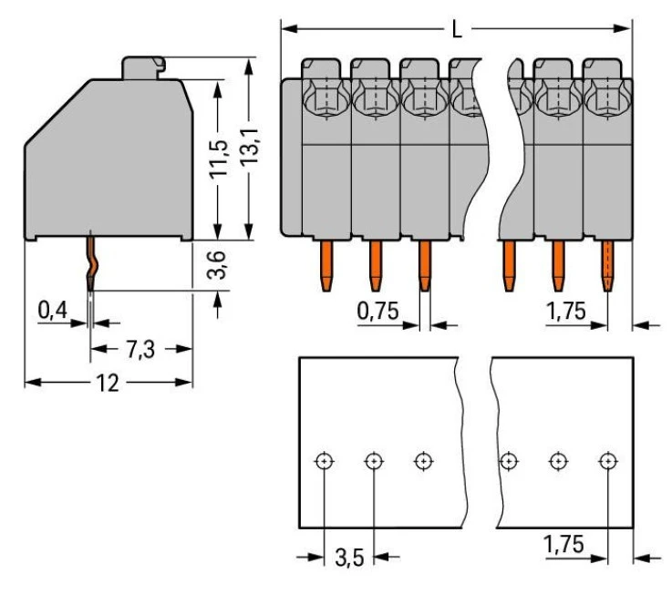 Listwa zaciskowa do płytek drukowanych 9‑biegunowa pomarańczowa raster 3,5mm 250‑109/000‑012 /35szt./ - obrazek 2