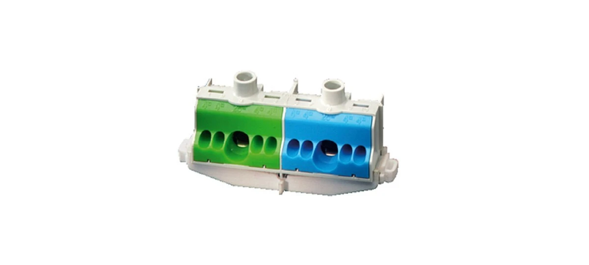 Listwa zaciskowa PE i N na szynę 80 A 2x(1x25mm + 4x4mm2) niebiesko‑zielona FC PN 10 26001206 - obrazek 2