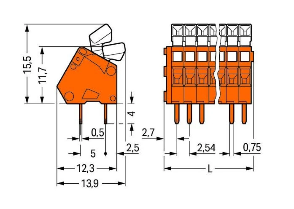 Listwa zaciskowa do płytek drukowanych 36‑biegunowa pomarańczowa raster 2,54mm 233‑536 /10szt./ - obrazek 2