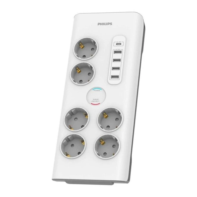 Listwa przepięciowa 6 gniazd bez bolca +USB C Philips schuko SPN7060WA/58 - obrazek 1