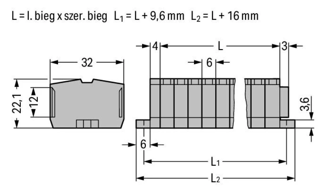 Listwa zaciskowa 2‑przewodowa 2,5mm2 3‑torowa szara mocowanie śrubowe 264‑103 /100szt./ - obrazek 2