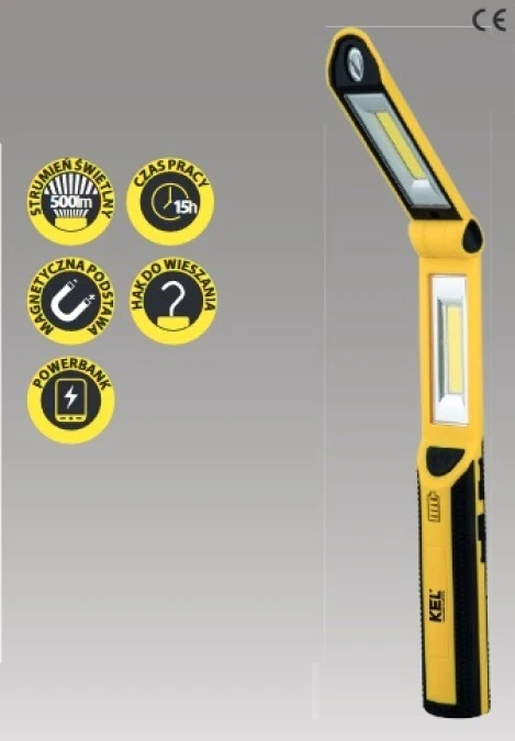 Latarka warsztatowa akumulatorowa LED COB 3W+1W 2,6Ah Li‑Ion /hak, magnes, powerbank/ LW‑2PB - obrazek 1