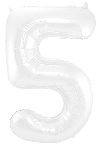 Folat Balon foliowy Cyfra 5 Biały Metaliczne Mat 86 cm - obrazek 1