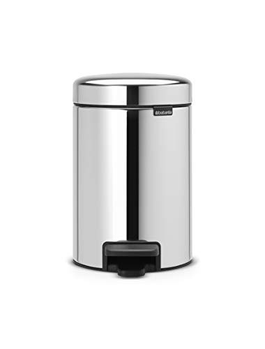 Brabantia NewIcon Kosz na Pedały 3L Śmieci do Łazienki lub Toalety Łagodnie Zamykana Pokrywa Lekka Obsługa Pedałem Wyjmowane Wewnętrzne Wiaderko Steel 17 x 24 26 cm - obrazek 1