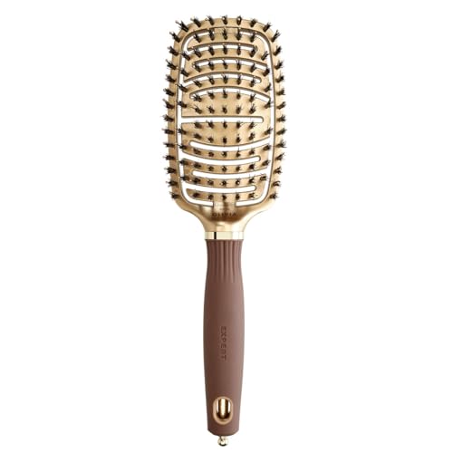 Olivia Garden Expert Care Flex Boar Bristles Gold&Brown, Elastyczna, Termiczna Szczotka Ceramiczna z Włosiem Dzika i Jonizacją