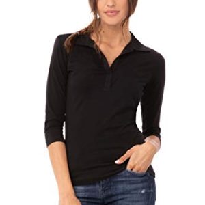 Uniform Works B038 M damskie t shirty z dekoltem w serek, czarne Uniform Works B038 M damskie t shirty z dekoltem w serek, czarne