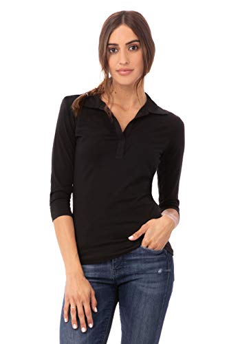 Uniform Works B038 M damskie t shirty z dekoltem w serek, czarne Uniform Works B038 M damskie t shirty z dekoltem w serek, czarne