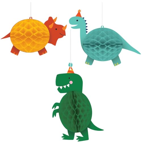 Amscan 292270 Dino roztocza dinozaur impreza wiszące dekoracje o strukturze plastra miodu 3 szt - obrazek 1