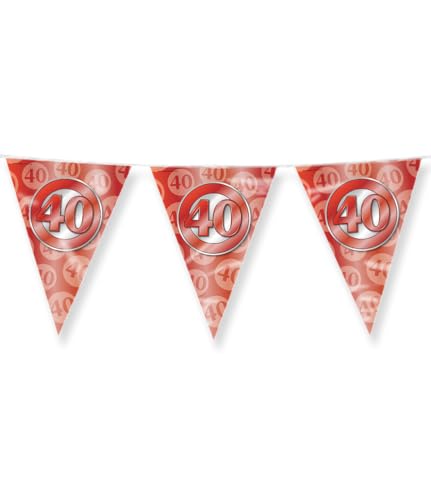 PD Party 7031036 Impreza Bunting Elegancki 40th, Czerwony, Foil Bunting, Rocznica Ślubu, Świąteczne Dekoracje Imprezowe, 1000cm Długość x 30cm Szerokość 0.1cm Wysokość - obrazek 1