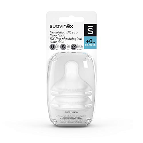 Suavinex, 2 szt. symetrycznych smoczków SX Pro, smoczek o wolnym przepływie (S), 0 miesięcy, dla noworodków, z zaworem antykolkowym, przyjazny rozwoju jamy ustnej, przezroczysty Suavinex, 2 szt. symetrycznych smoczków SX Pro, smoczek o wolnym przepływie (S), 0 miesięcy, dla noworodków, z zaworem antykolkowym, przyjazny rozwoju jamy ustnej, przezroczysty