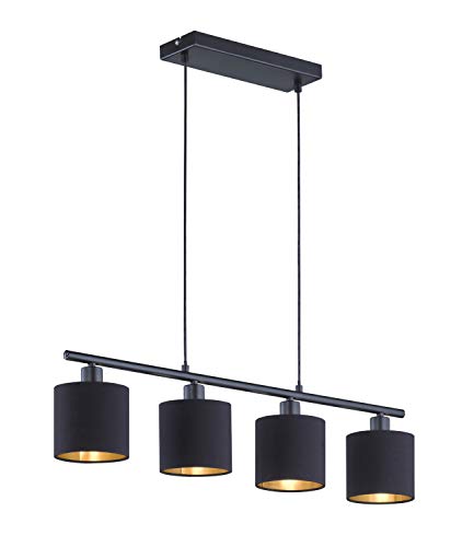 Reality Leuchten Tommy Lampa Wisząca, Metal Tkanina, Czarny/Złoty, 12 x 75 150 cm - obrazek 1