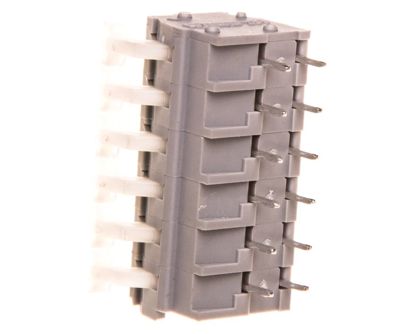 Listwa zaciskowa do płytek drukowanych 6‑torowa z przyciskami raster 5‑5,08mm szara 255‑406 /35szt./ - obrazek 1
