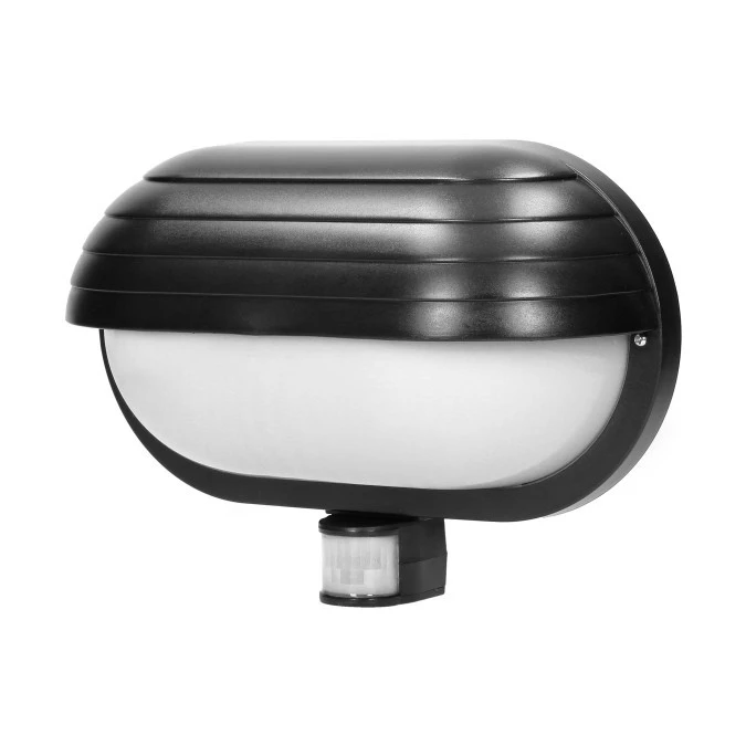 MUSAM, oprawa ogrodowa z czujnikiem ruchu 180, 1x60W, E27, IP44, z przesłoną, plastik, czarna,LF‑1/B