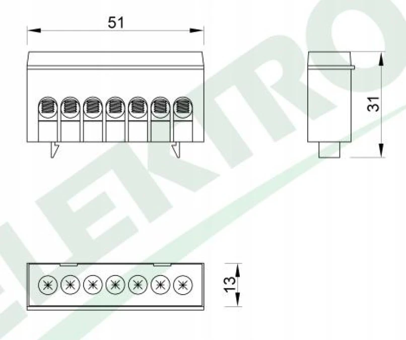 Listwa zerowa 7‑modułowa 7x16mm² ‑ zielona F2.0257 - obrazek 2