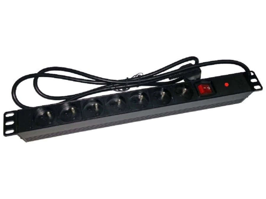 Listwa zasilająca rack 19 cali PDU gniazdo 7 x CEE 7/5 wtyk CEE 7/7 z wyłącznikiem i zabezpieczeniem - obrazek 1
