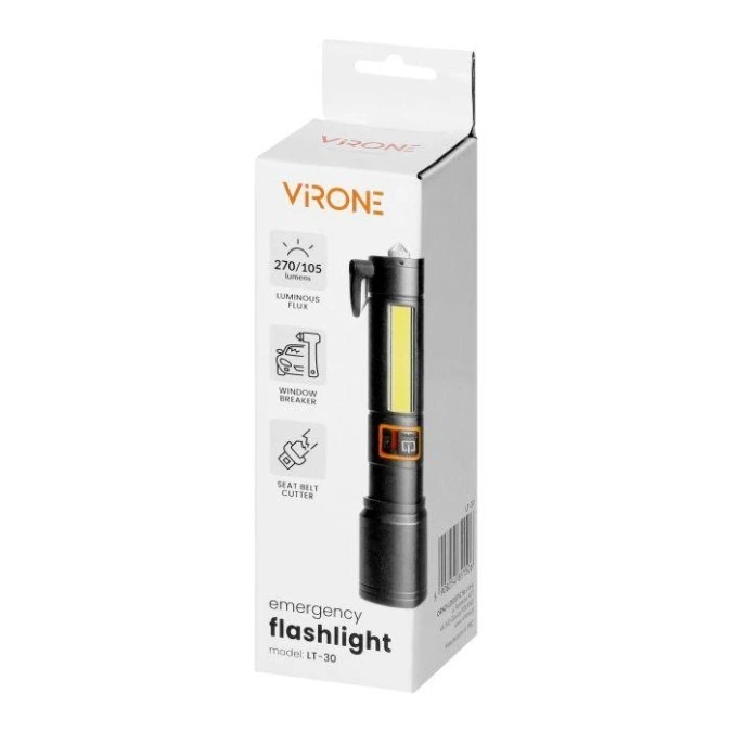 Latarka LED, 270/105lm, 1200mAh, przecinak do pasów, młotek bezpieczeństwa,LT‑30 - obrazek 3