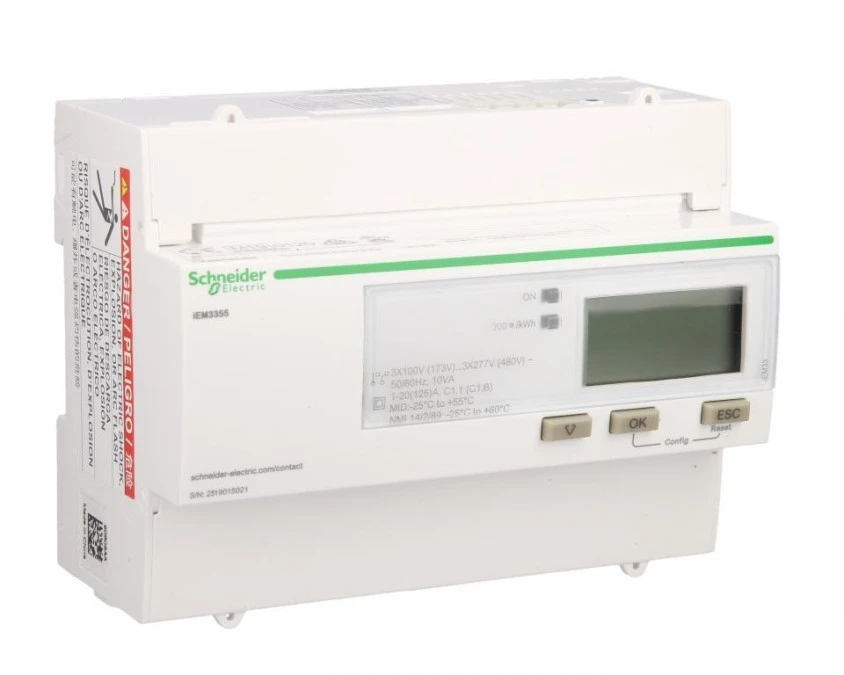 Licznik energii elektrycznej 1/3‑fazowy 125A 100‑277/173‑480V kl.1/B Modbus MID taryfowy cyfrowy modułowy A9MEM3355 - obrazek 3