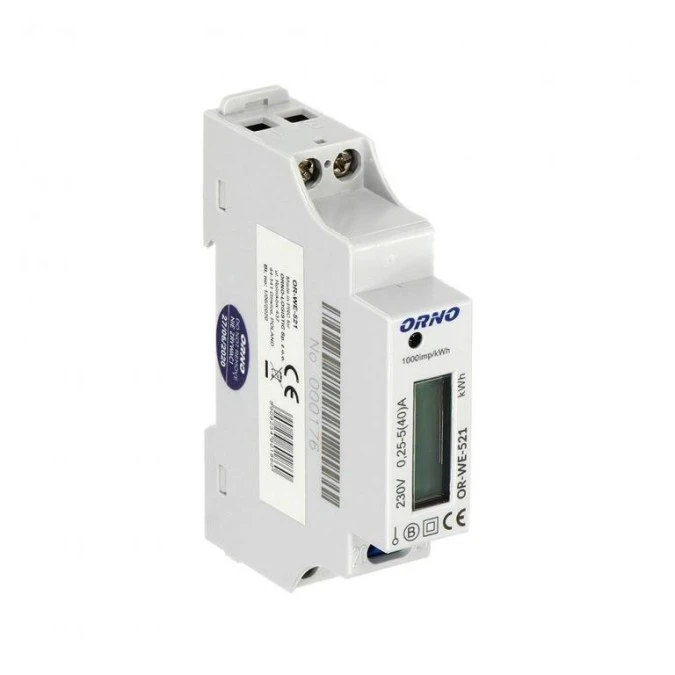 Licznik energii elektrycznej 1‑fazowy 40A MID wyjście impulsowe podświetlenie 1 moduł DIN TH‑35mm OR‑WE‑521 - obrazek 3