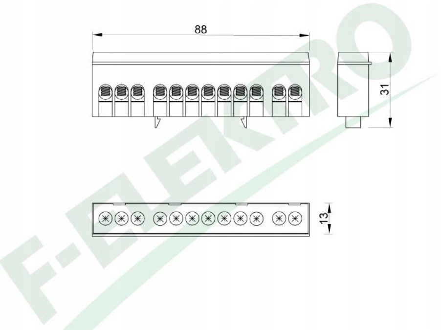Listwa zerowa 12‑modułowa 12x16mm² ‑ zielona F2.0259 - obrazek 2