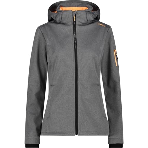 CMP damska kurtka Softshell melanżowa z odpinanym kapturem, czarna Mel. Melon, 44