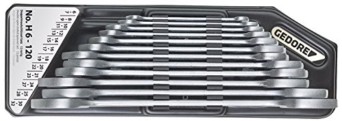 GEDORE zestaw kluczy płaskich, 12 częściowy w uchwycie, SW 6 32 mm, metryczny, płaski, matowy chromowany, H 120 - obrazek 1