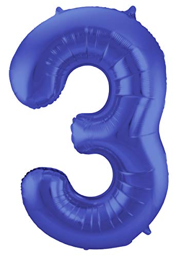 Balon foliowy, cyfra 3, 86 cm, niebieski - obrazek 1