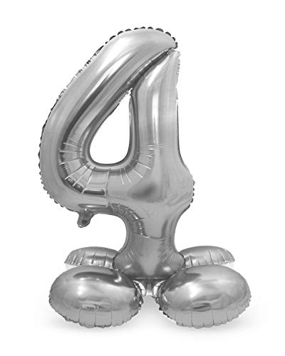 Folat Balon foliowy z podstawą numer 4 Srebrny 72 cm - obrazek 1