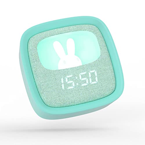 Budzik i lampka nocna dla dzieci Billy Clock Tkanina tworzywo sztuczne Soft Touch Programowanie daty, czasu 3 alarmy regulowana jasność turkusowy niebieski Mob - obrazek 1